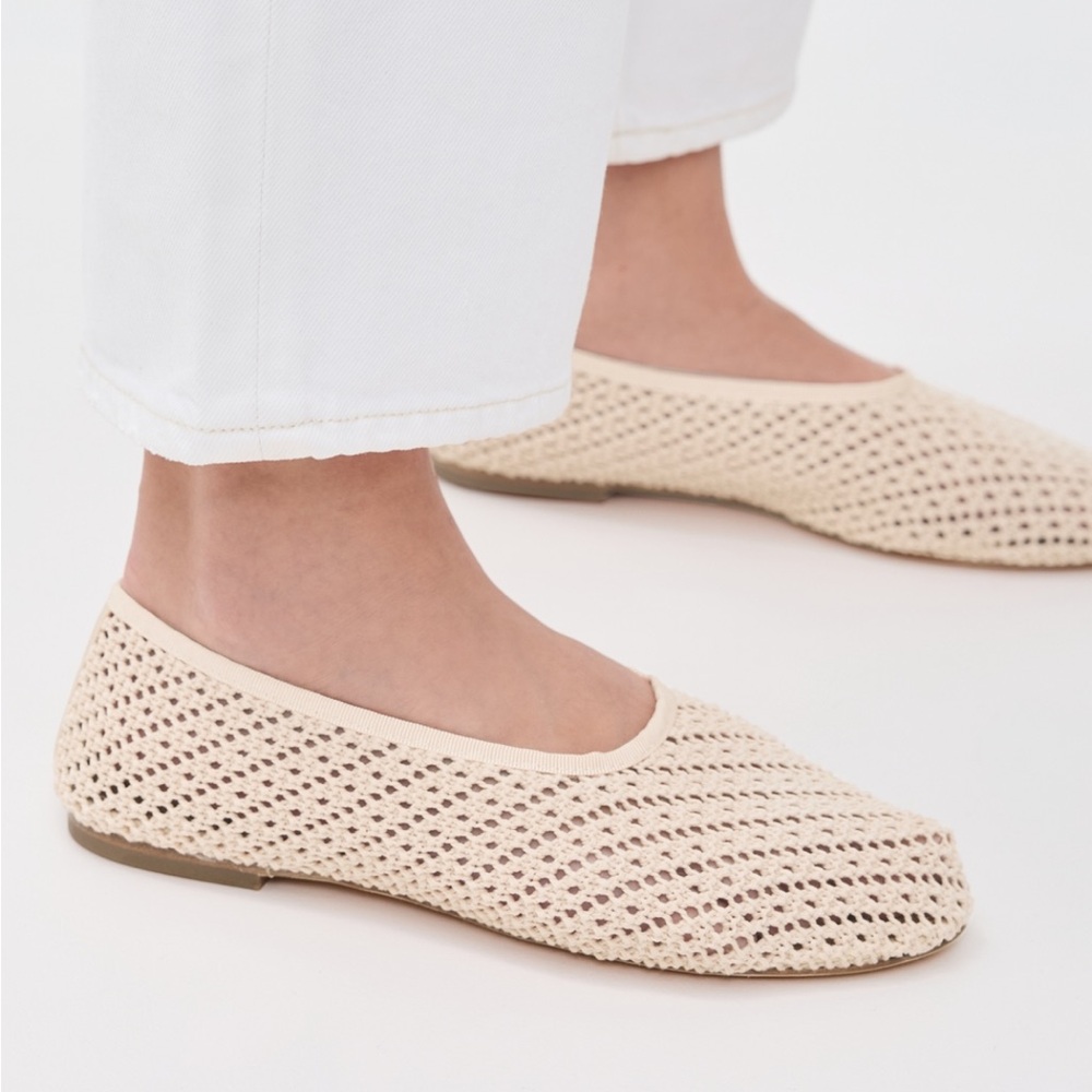 STAUD Alba Ballet Flat in Cream Crochet